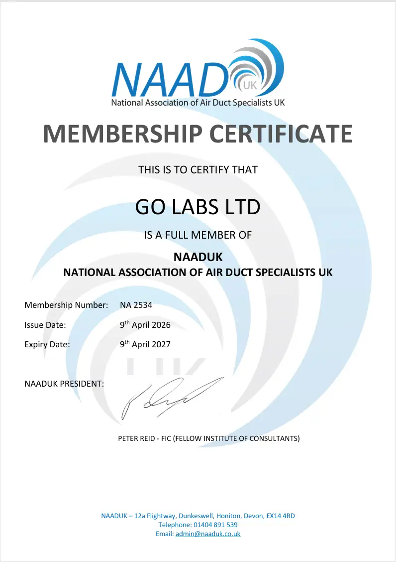 NAAD UK membership certificate NA 2534 for Go Labs Ltd, valid to April 2027